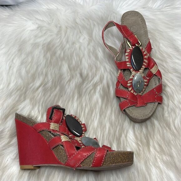 Anthropologie Apepazza Amera Red Leather Bling Sz 6 - Picture 2 of 7